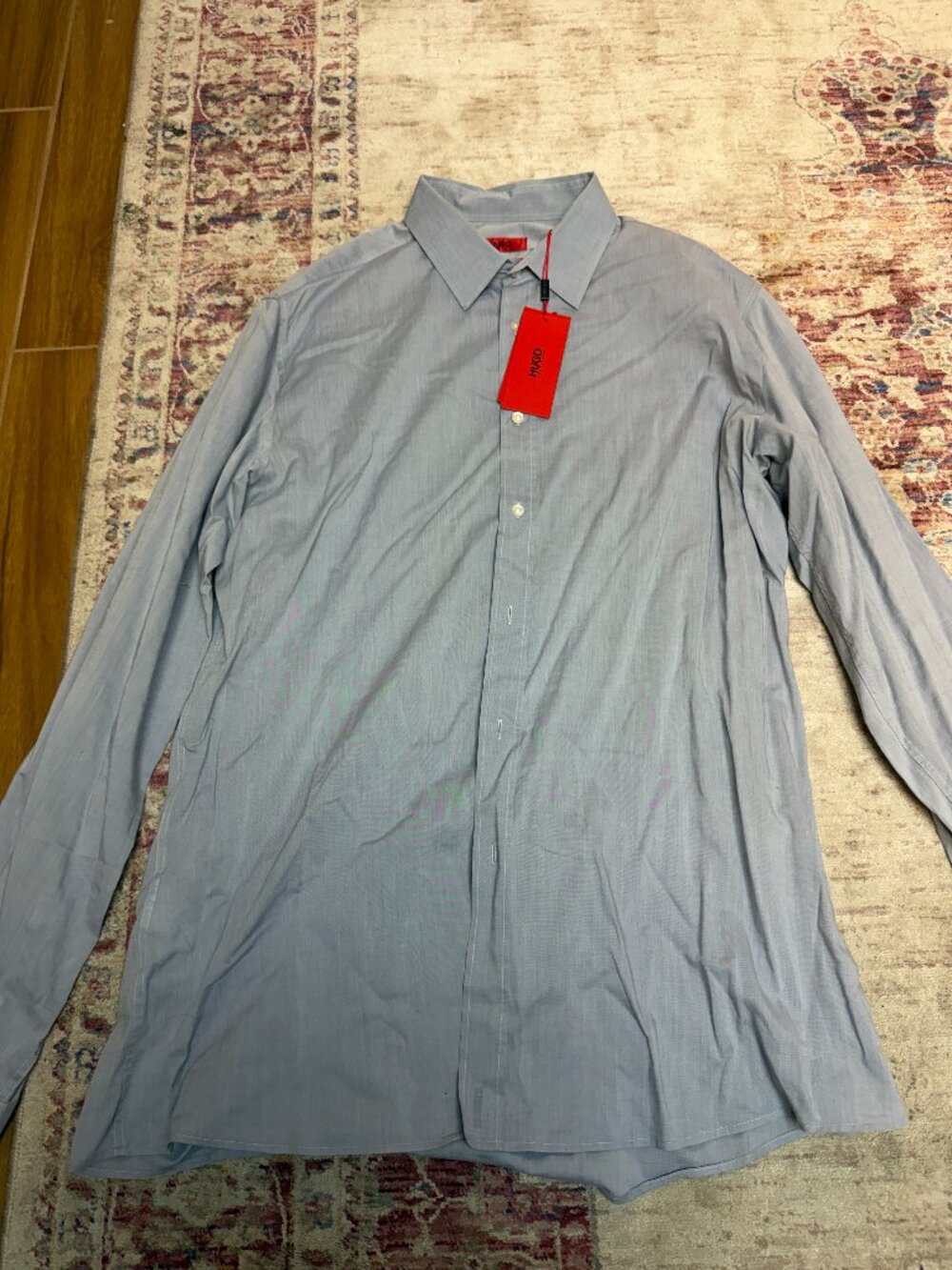 HUGO Men's Solid Blue Long Sleeve Shirt-Size XL-BRAND NEW!